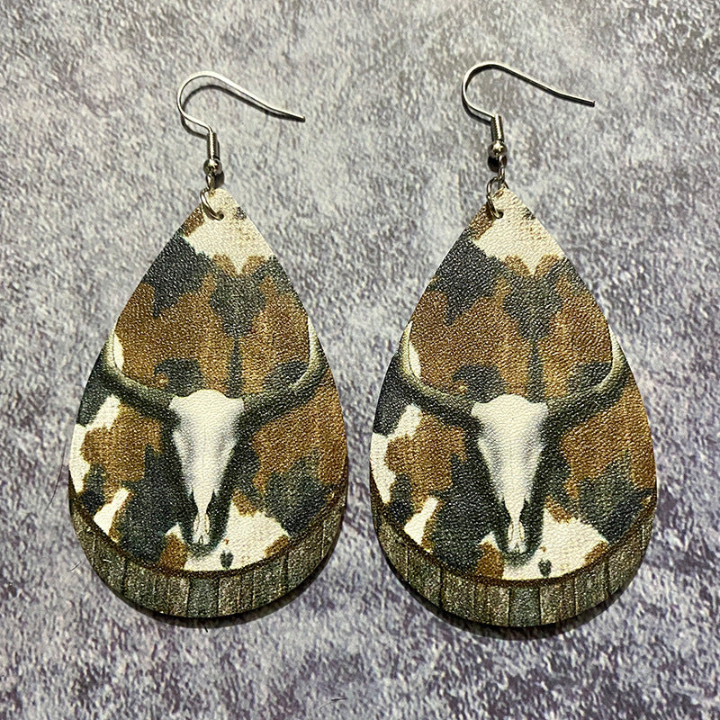 Wholesale Western Vintage Bohemian Water Drop Leather Earrings